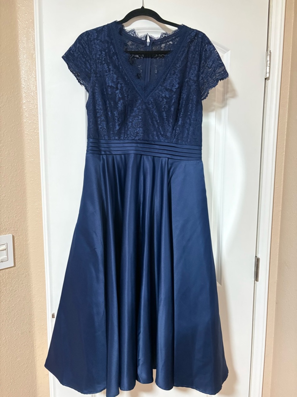 Navy Lace Fit-and-Flare Midi Dress